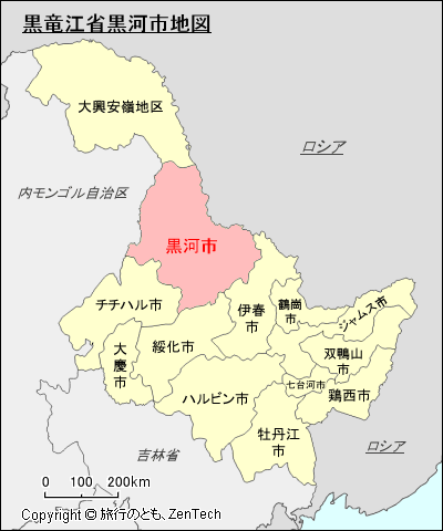 黒竜江省黒河市地図