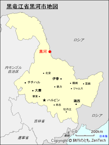 黒竜江省黒河市地図