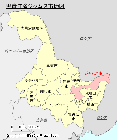 黒竜江省ジャムス市地図