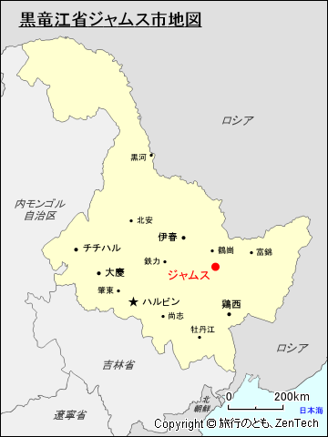 黒竜江省ジャムス市地図