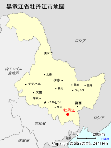 黒竜江省牡丹江市地図