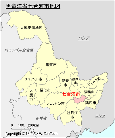 黒竜江省七台河市地図