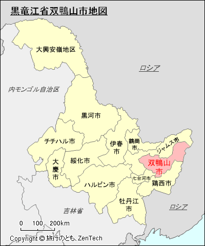 黒竜江省双鴨山市地図