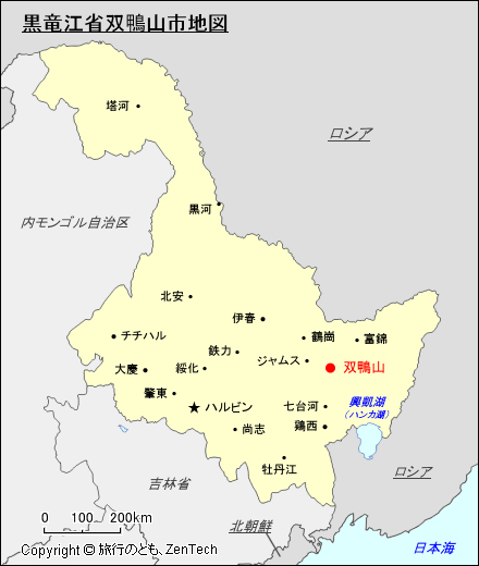 黒竜江省双鴨山市地図