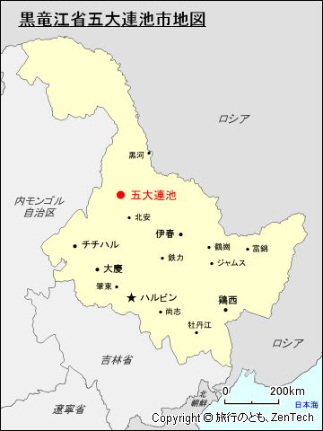 黒竜江省五大連池市地図