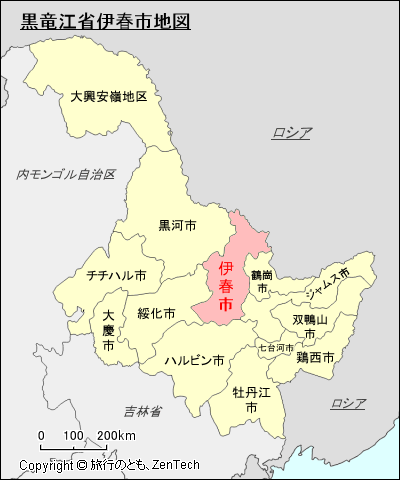 黒竜江省伊春市地図