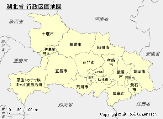 湖北省 行政区画地図