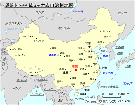 恩施トゥチャ族ミャオ族自治州地図