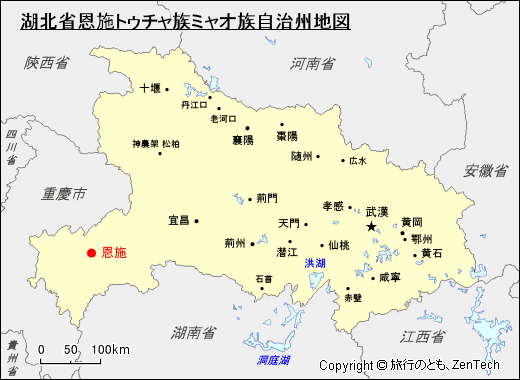 湖北省恩施トゥチャ族ミャオ族自治州地図