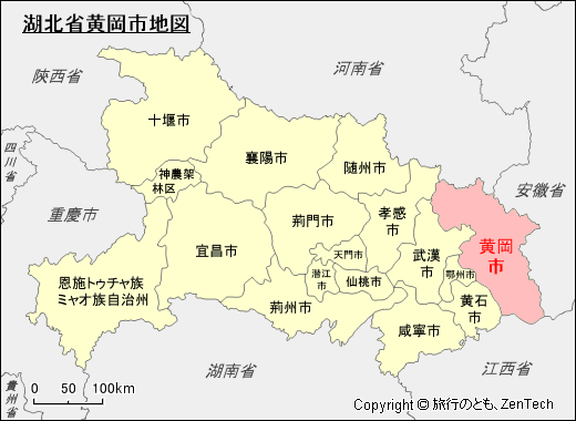 湖北省黄岡市地図