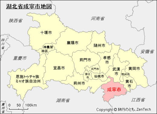 湖北省咸寧市地図