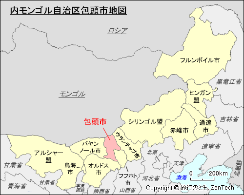 内モンゴル自治区包頭市地図