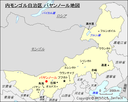 内モンゴル自治区 バヤンノール地図