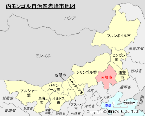 内モンゴル自治区赤峰市地図