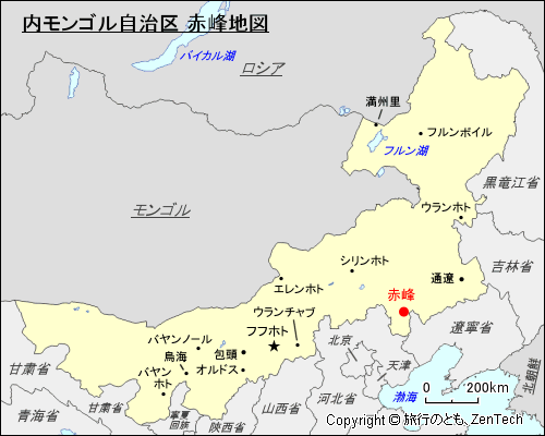 内モンゴル自治区 赤峰地図