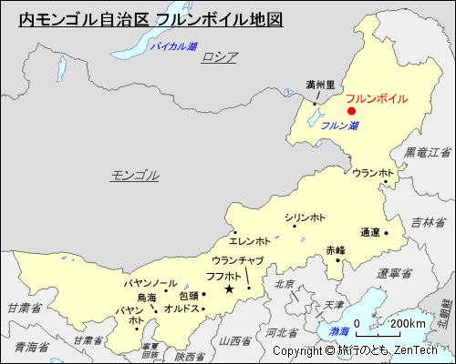 内モンゴル自治区 フルンボイル地図