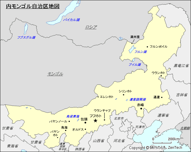 内モンゴル自治区地図