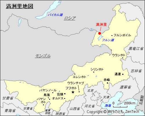 内モンゴル自治区 満洲里地図