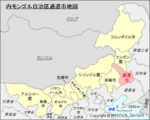 内モンゴル自治区通遼市地図