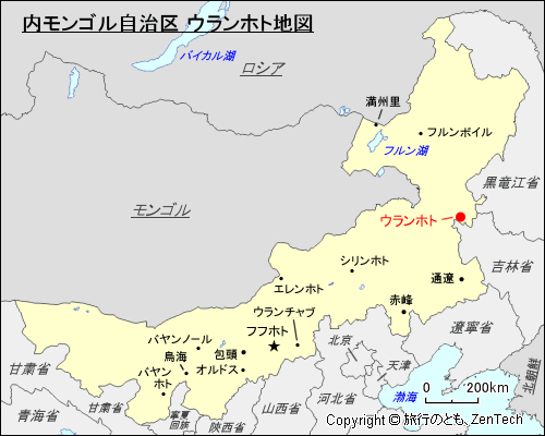 内モンゴル自治区 ウランホト地図