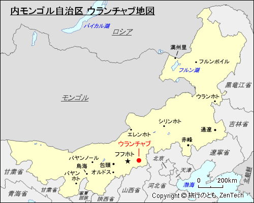 内モンゴル自治区 ウランチャブ地図