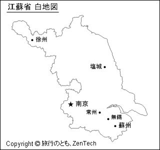 主要都市名入り江蘇省 白地図（小サイズ）