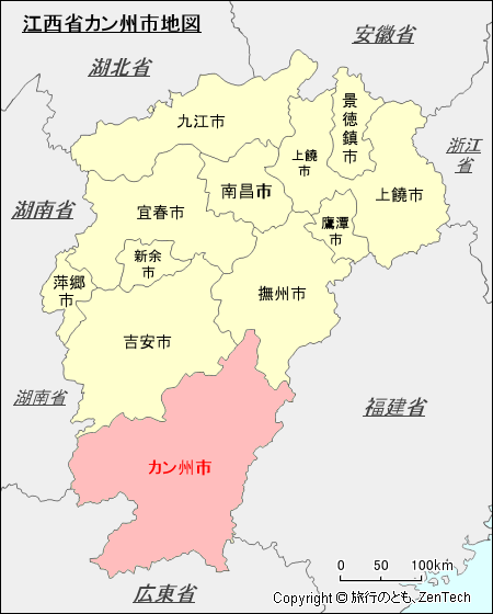 江西省贛州市 行政区画地図