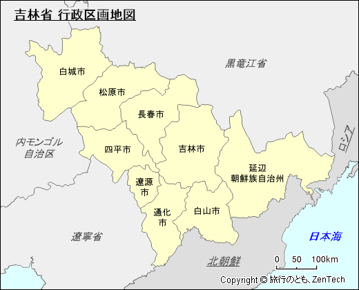 吉林省 行政区画地図