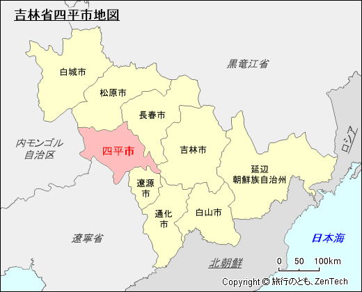 吉林省四平市地図