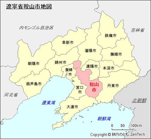 遼寧省鞍山市地図