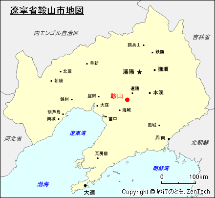 遼寧省における鞍山市地図