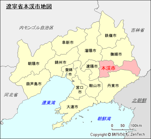 遼寧省本渓市地図