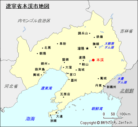 遼寧省本渓市地図