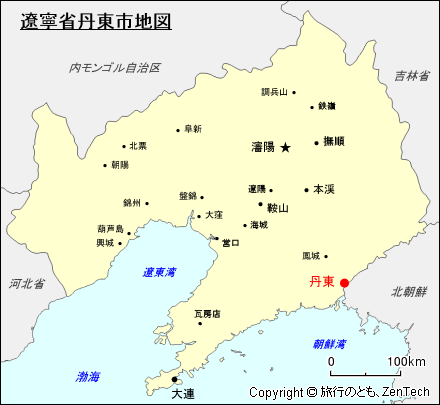 遼寧省における丹東市地図