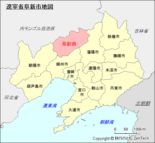 遼寧省阜新市地図