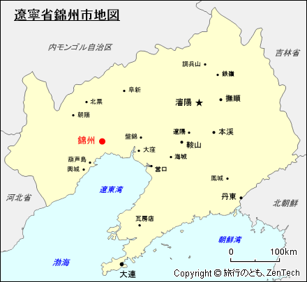 遼寧省における錦州市地図