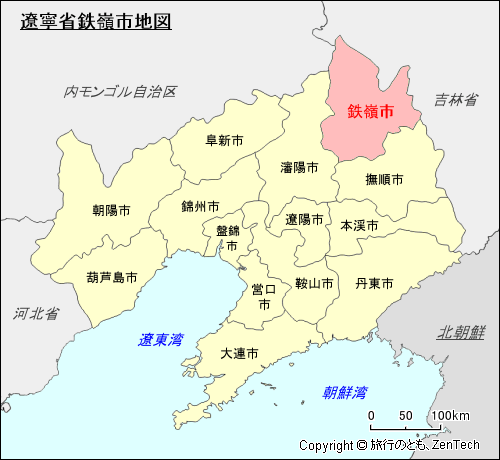 遼寧省鉄嶺市地図