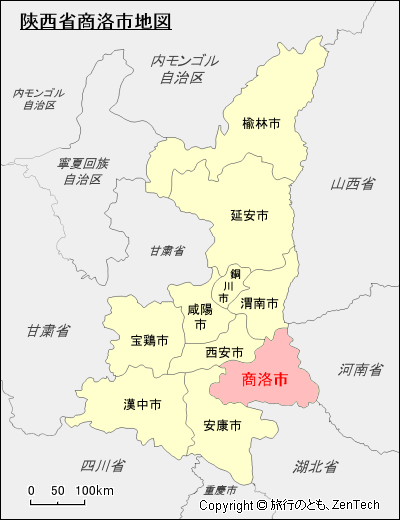 陝西省商洛市地図