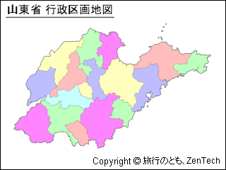 色付き山東省 行政区画地図