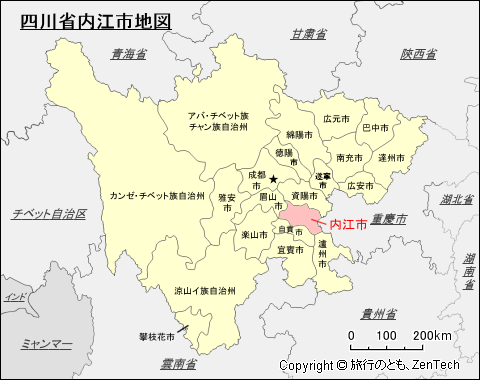 四川省内江市地図