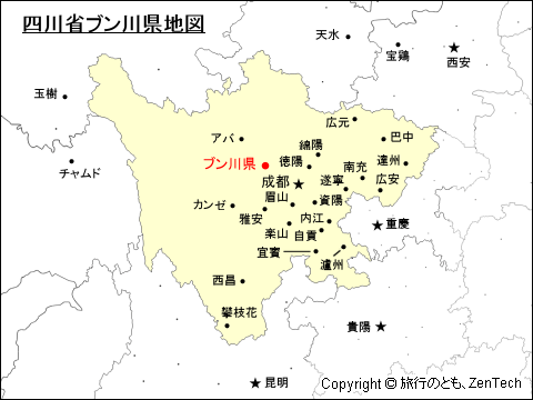 四川省ブン川県地図