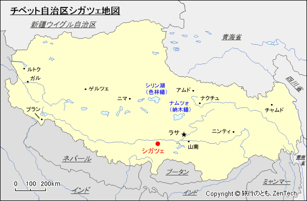 チベット自治区シガツェ地図