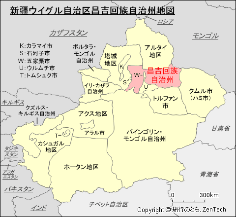 新疆ウイグル自治区昌吉回族自治州地図