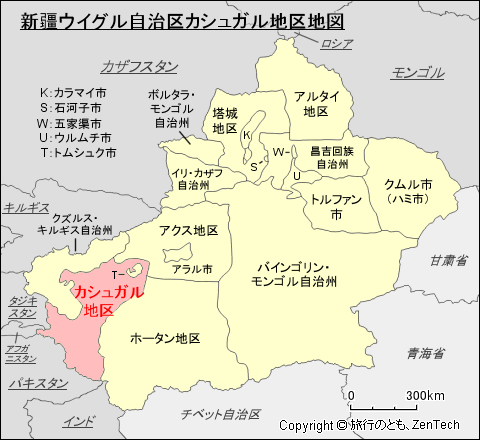新疆ウイグル自治区カシュガル地区地図