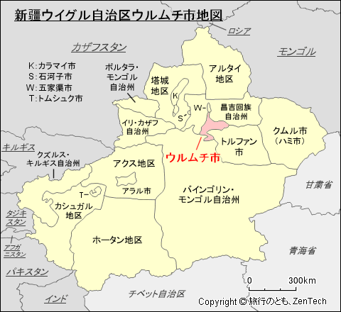 新疆ウイグル自治区ウルムチ市地図