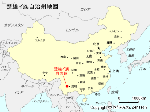楚雄イ族自治州地図