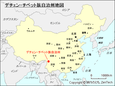 デチェン・チベット族自治州地図