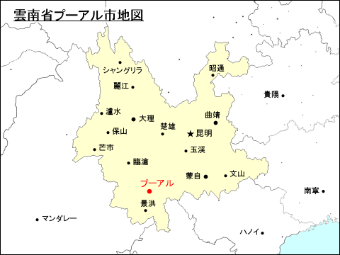 雲南省プーアル市地図
