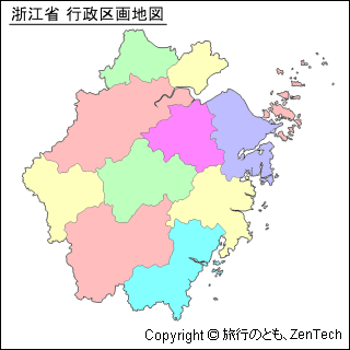 色付き浙江省 行政区画地図