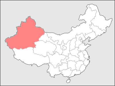 中国における新疆ウイグル自治区の位置
